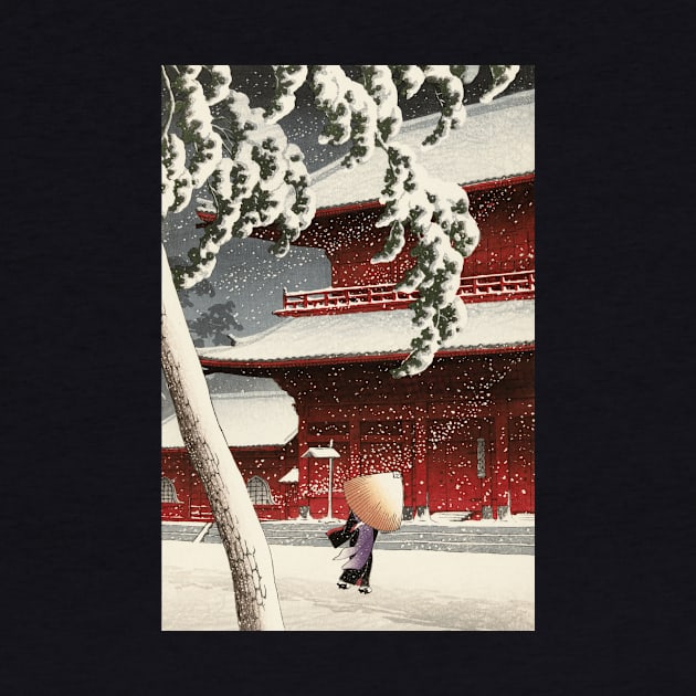 Red temple in Snow Japanese art by geekmethat